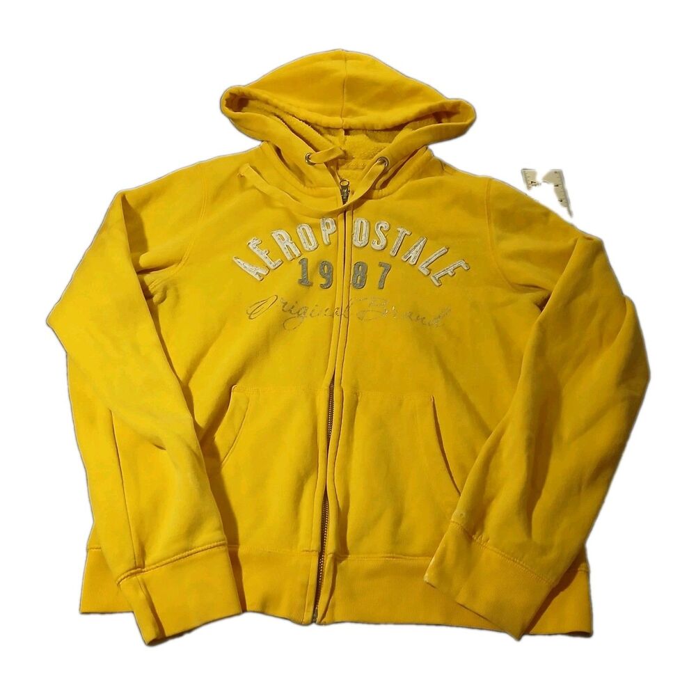 Aeropostale Zip-Up Hoodie Y2K Size Large L Yellow Logo Embroidered Unisex